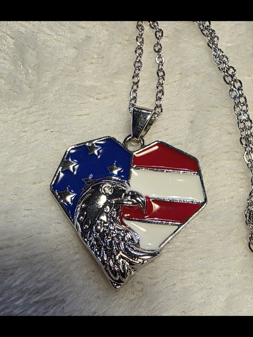 Patriotic Heart Eagle Pendant Necklace - Red, White & Blue